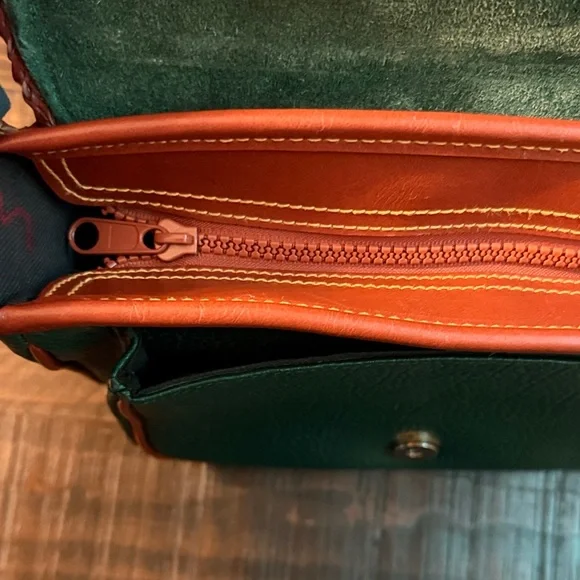 Dooney & Bourke Surrey Carrier Evergreen and British Tan Satchel Pebbled Leather - Picture 10 of 14